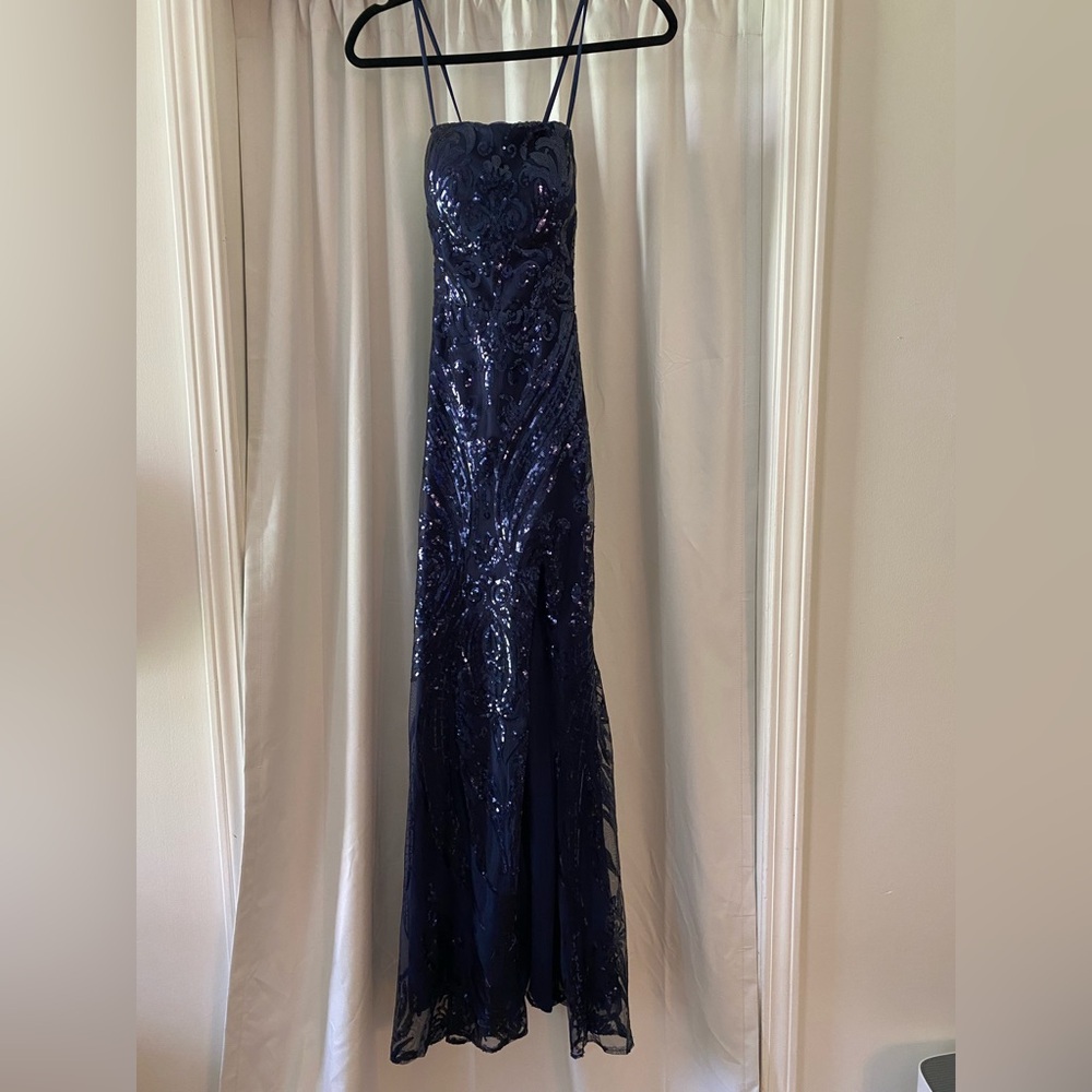 Elegant Navy Sequin Gown